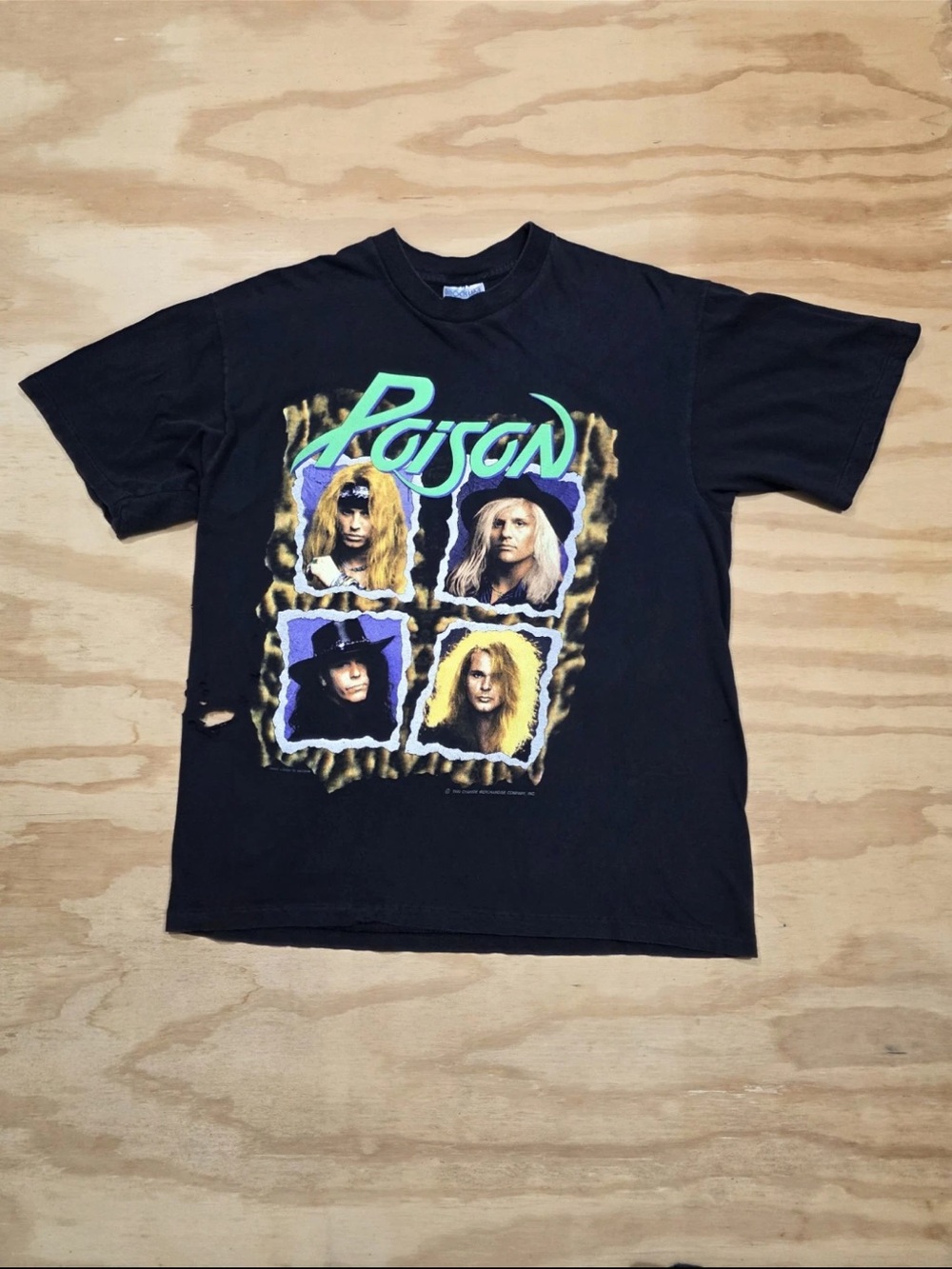 Vintage Poison Band Tee 90 91 Flesh & Blood World Tour Distressed Large Brockum